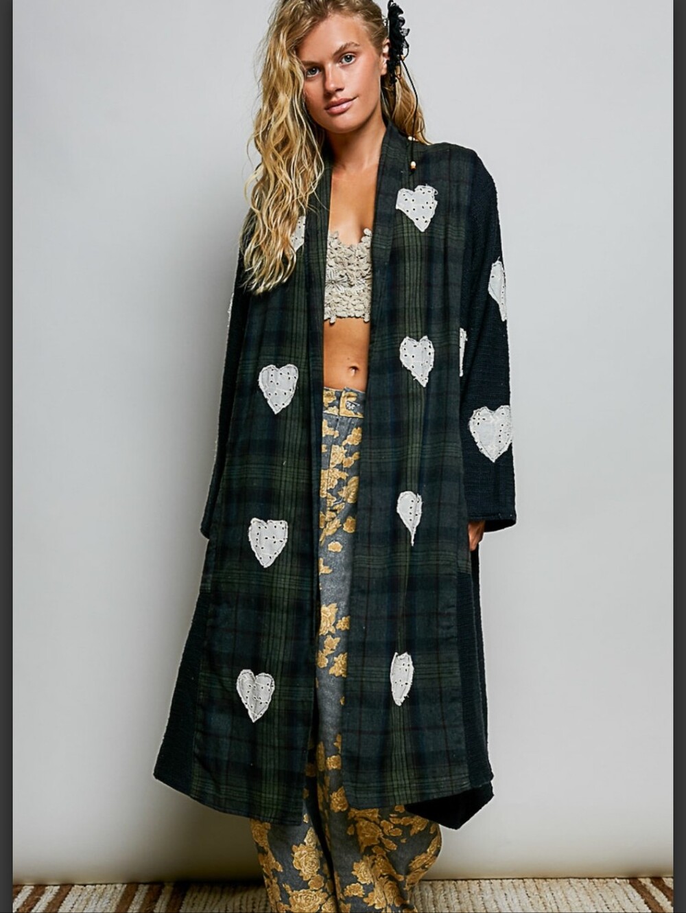 #1908 POL Heart & Soul Plaid Patchwork Duster – Midnight Forest - Picture 6 of 8